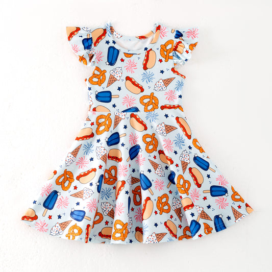 Girls Summer Ice-Cream Popsicle Print Short Sleeves Twirl Dress