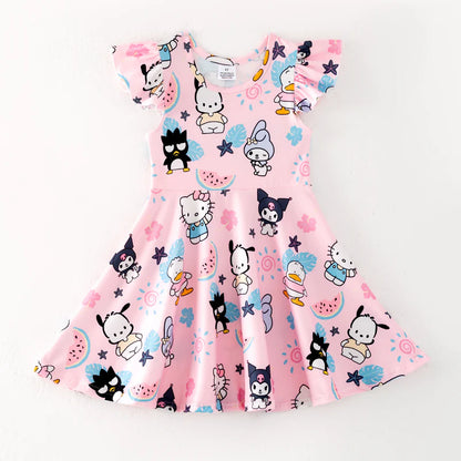 Girls Summer Cute Cartoon Print Twirl Dress