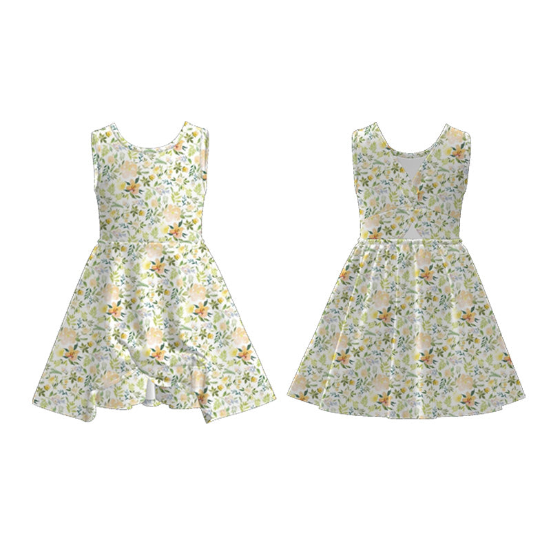 Girls Summer Outdoor Floral Butterfly Soft Athletic Dress