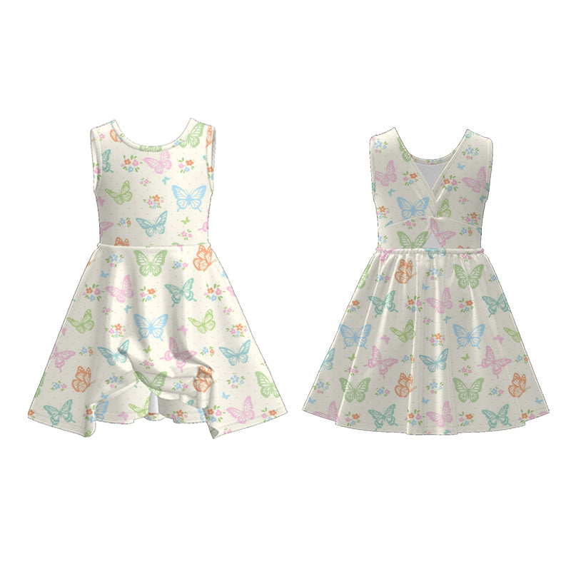 Girls Summer Outdoor Floral Butterfly Soft Athletic Dress