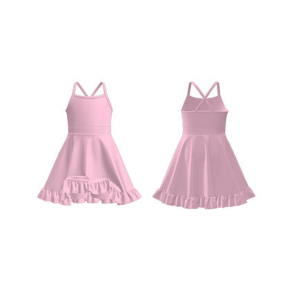 Girls Summer Outdoor Solid Color Soft Athletic Dress