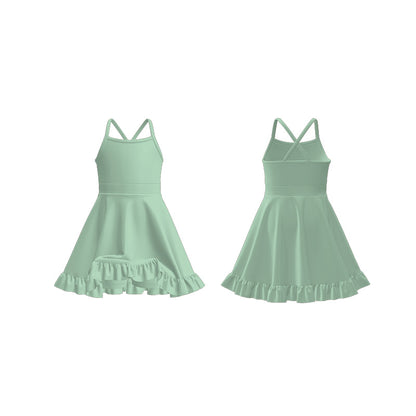 Girls Summer Outdoor Solid Color Soft Athletic Dress