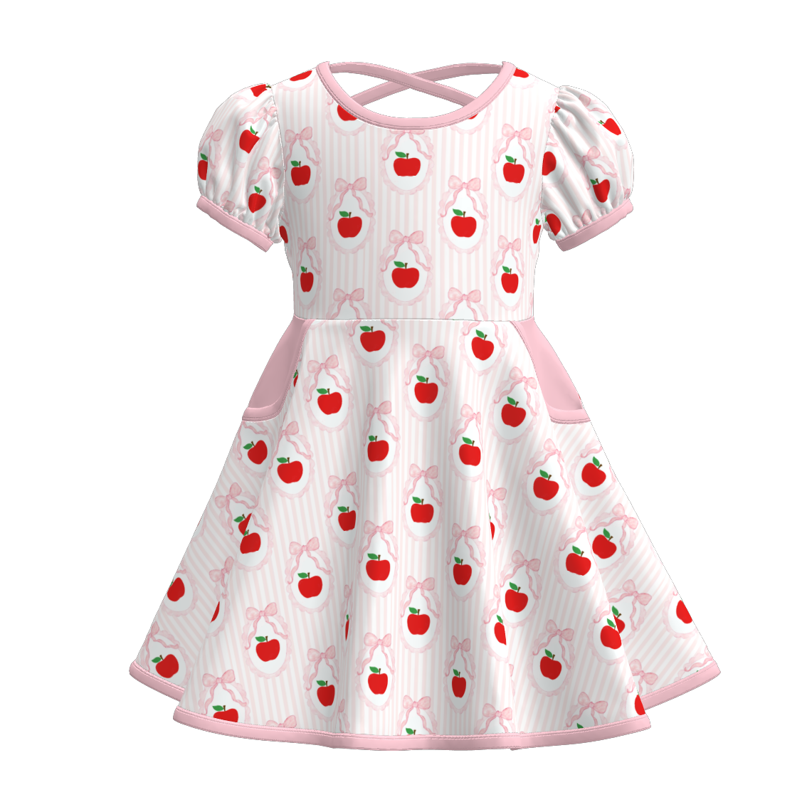Girls Back To School Print Short Sleeves Twirl Dress