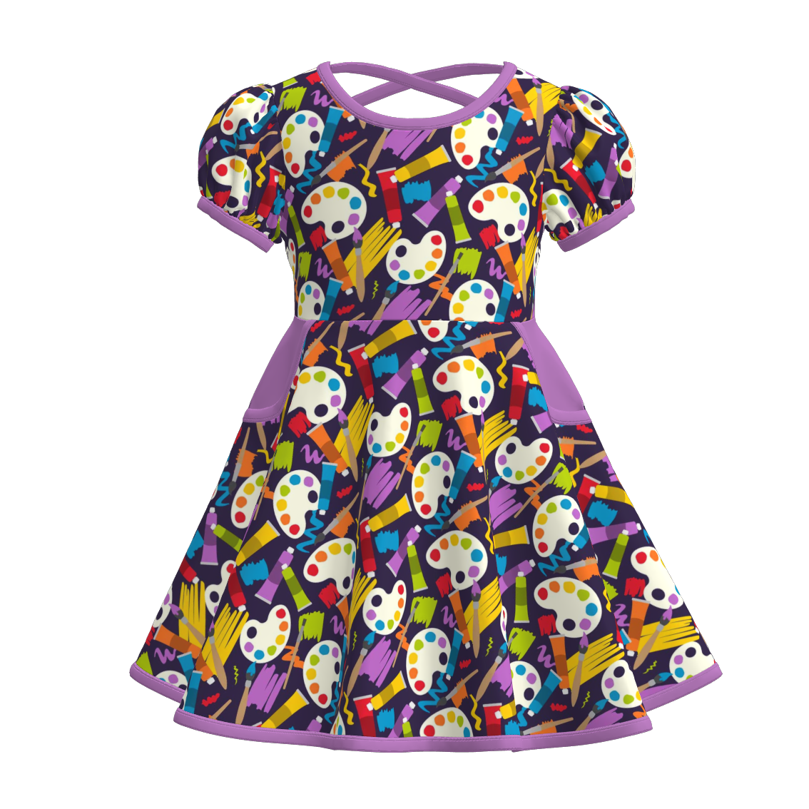 Girls Back To School Print Short Sleeves Twirl Dress