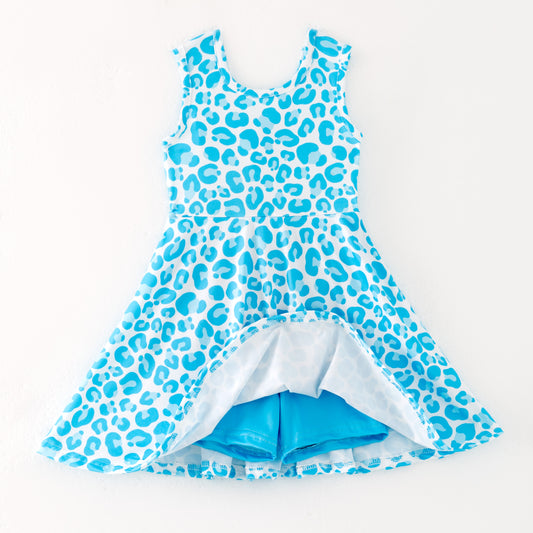 Girls Summer Blue Leopard Print Athletic Dress