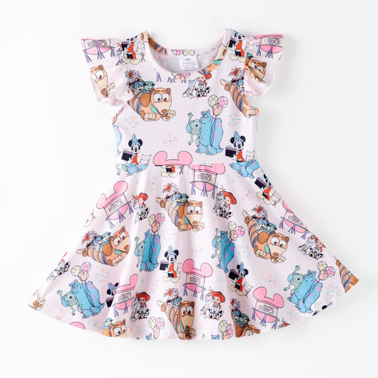 Girls Summer Cartoon Print Cute Twirl Dress
