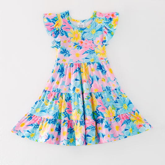 Mommy And Me Summer Pink Blue Floral Matching Dress Set