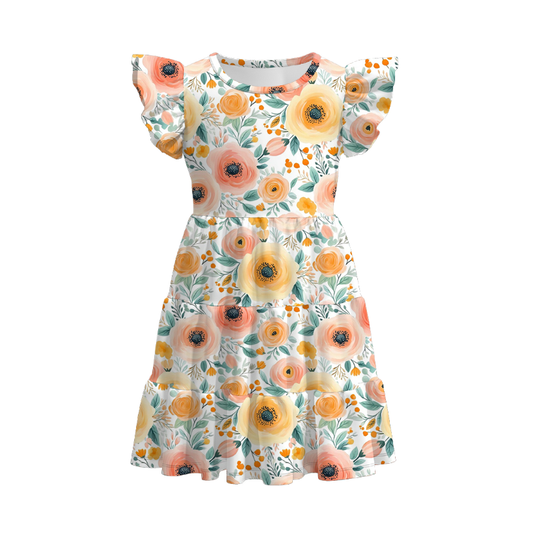 Mommy And Me Summer Coral Yellow Floral Matching Dress Set