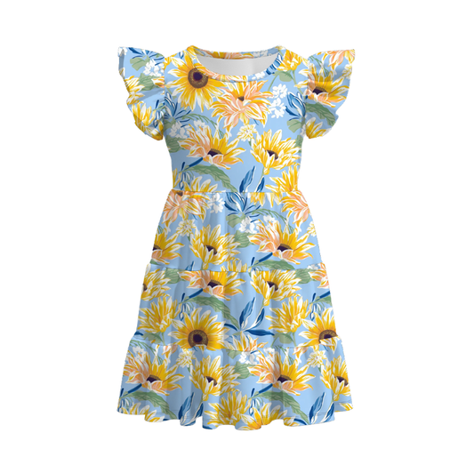 Mommy And Me Summer Yellow Blue Floral Matching Dress Set