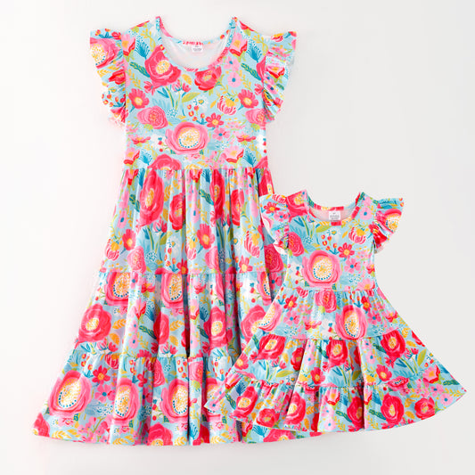 Mommy And Me Mother's Day Flower Print Dress