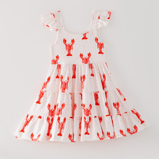 Girls Summer Lobster Print Patchwork Dress