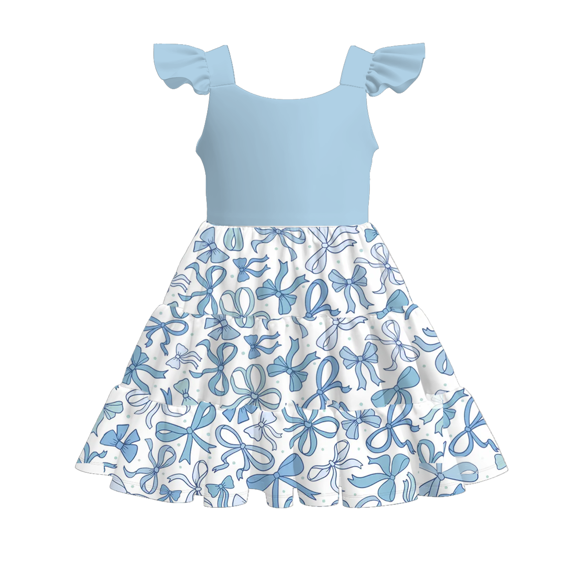 Girls Summer Blue Bow Print Patchwork Dress