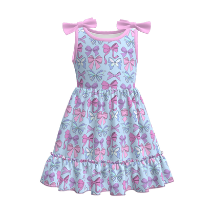 Siblings Girls Summer Pink Blue Bow Matching Clothes