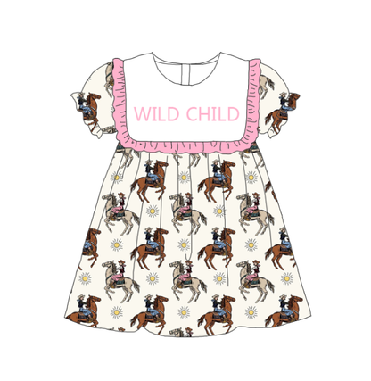 Sister Girls Summer "WILD CHILD" Embroidered Horse Dress Romper