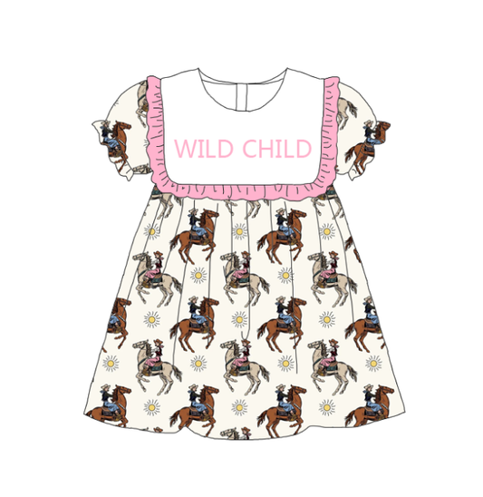 Sister Girls Summer "WILD CHILD" Embroidered Horse Dress Romper