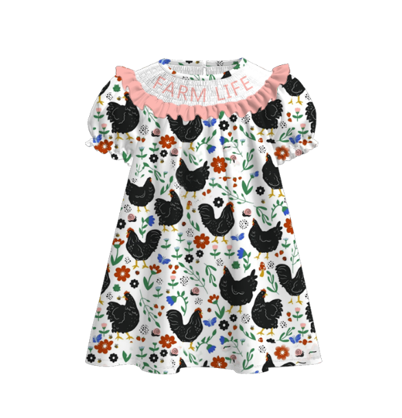 Girls Summer "FARM LIFE"Embroidered Smocked Dress Romper
