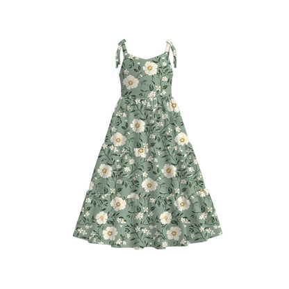 Mommy and Me Green Floral Print Summer Soft Maxi Dress