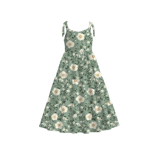Mommy and Me Green Floral Print Summer Soft Maxi Dress