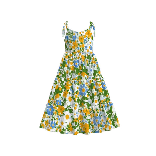Mommy and Me Yellow Green Floral Print Summer Soft Maxi Dress