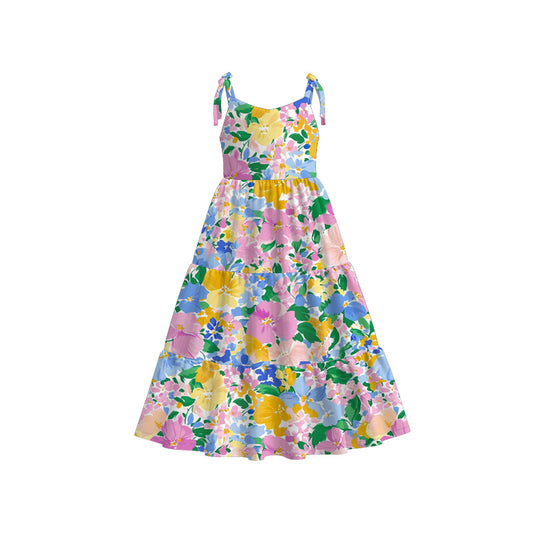 Mommy and Me Colorful Floral Print Summer Soft Maxi Dress