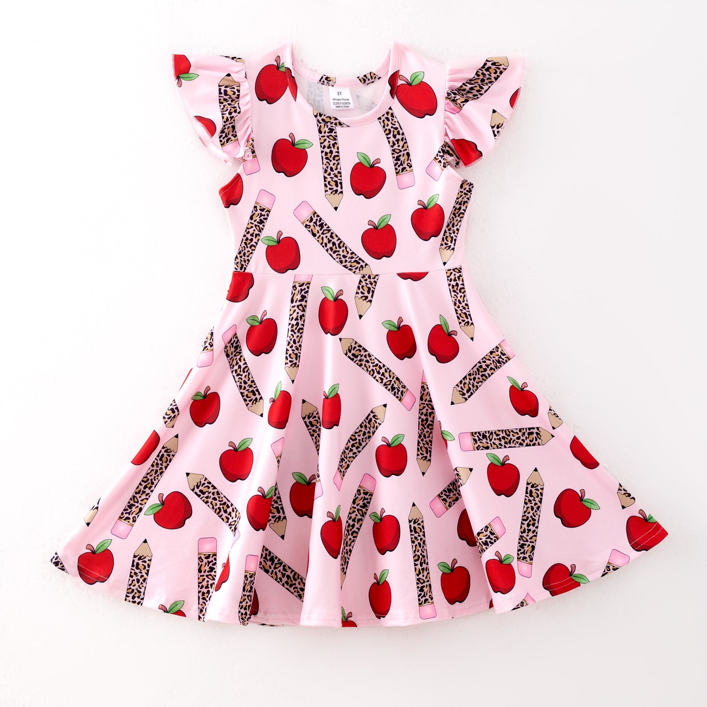 Girls Back To School Apple Pencil Print Short Set & Dress