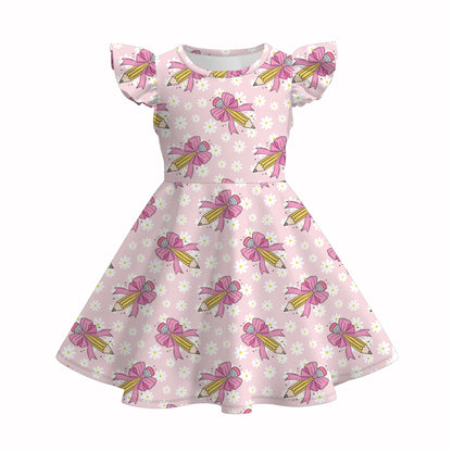 Girls Back To School Apple Pencil Print Short Set & Dress