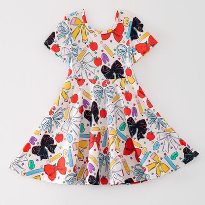 Girls Back To School Purple Bow Pencil Twirl Dress
