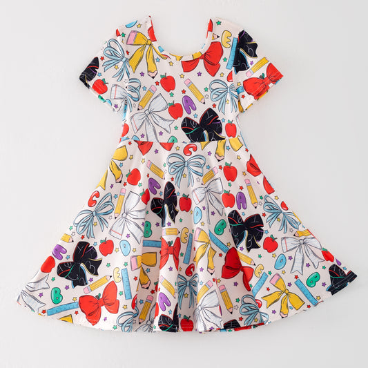 Girls Back To School Purple Bow Pencil Twirl Dress