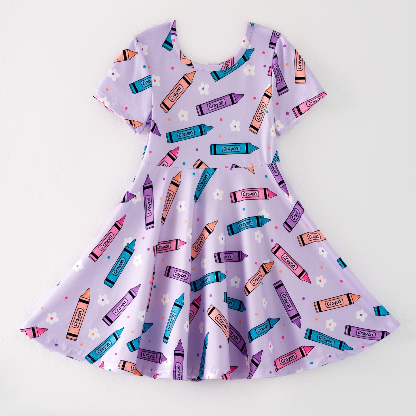 Girls Back To School Purple Crayon Twirl Dress
