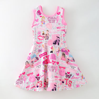 Girls Summer Taylor Print Pink Soft Dress