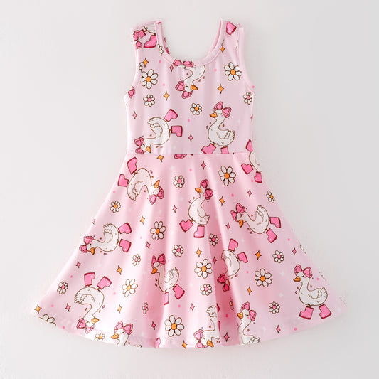 Girls Summer Silly Goose Print Athletic Fashion Soft Dress