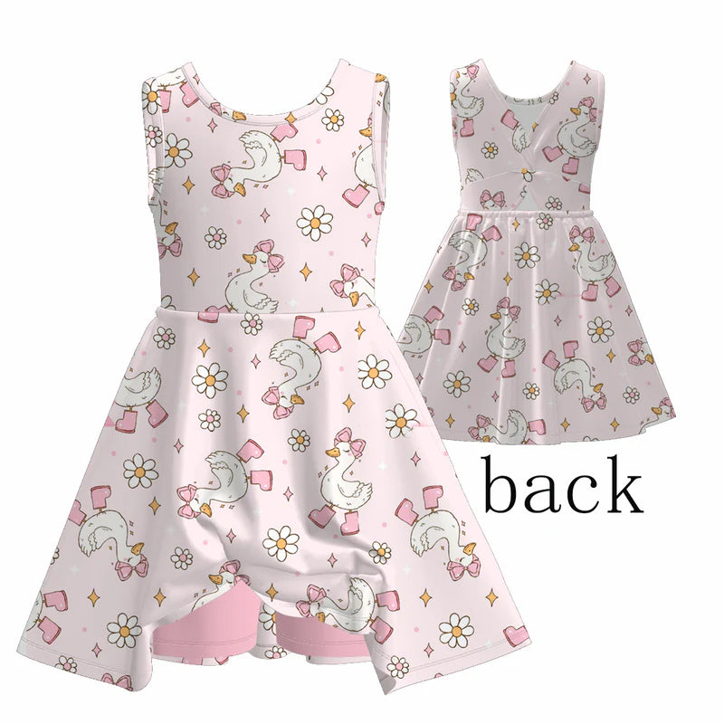 Girls Summer Silly Goose Print Athletic Fashion Soft Dress