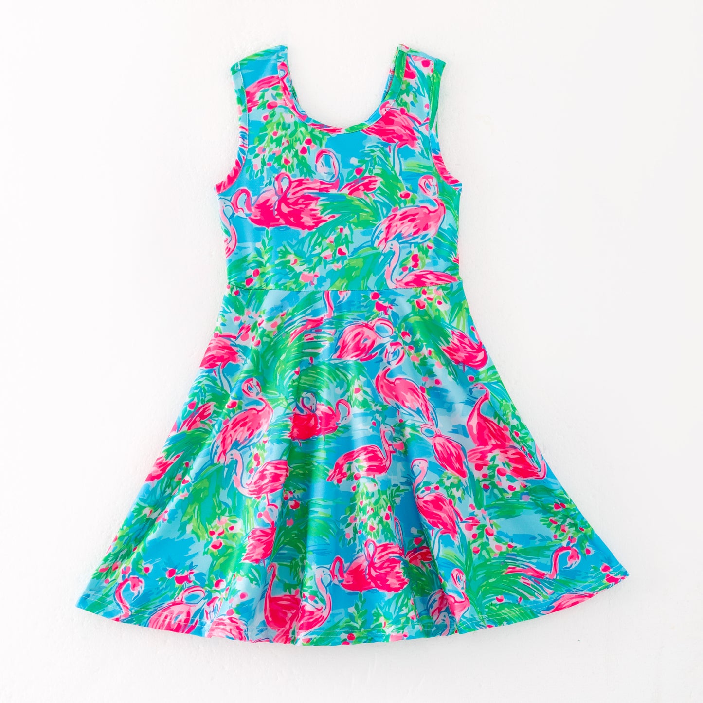 Girls Summer Flamingo Blue Hot Pink Athletic Dress