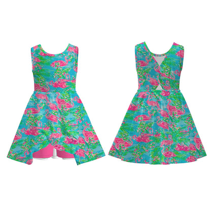 Girls Summer Flamingo Blue Hot Pink Athletic Dress