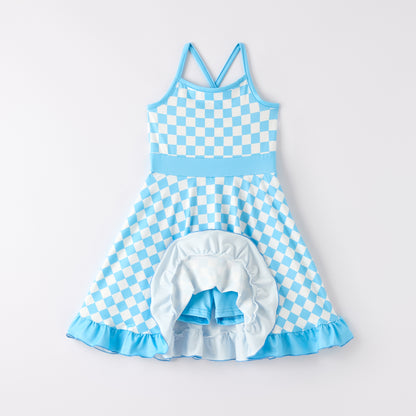Girls Summer Muti-Colors Plaid Athletic Slip Outdoor Dress