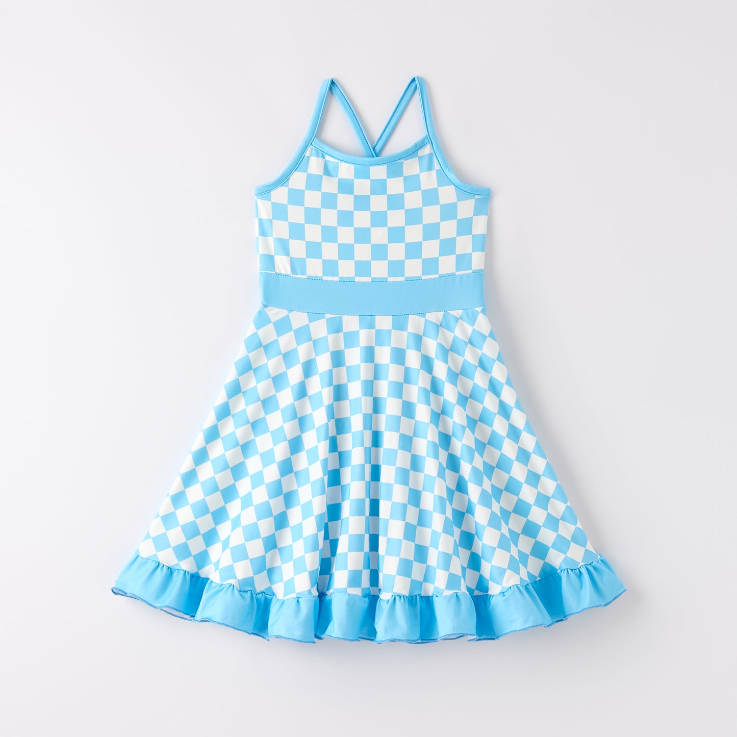 Girls Summer Muti-Colors Plaid Athletic Slip Outdoor Dress