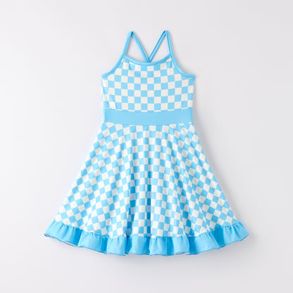 Girls Summer Muti-Colors Plaid Athletic Slip Outdoor Dress