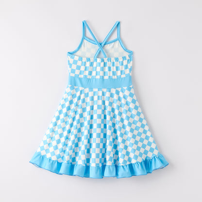 Girls Summer Muti-Colors Plaid Athletic Slip Outdoor Dress