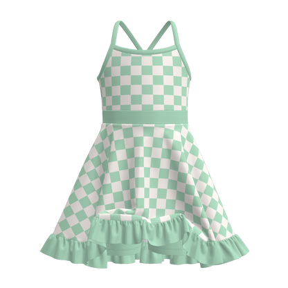 Girls Summer Muti-Colors Plaid Athletic Slip Outdoor Dress