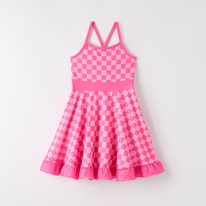 Girls Summer Muti-Colors Plaid Athletic Slip Outdoor Dress
