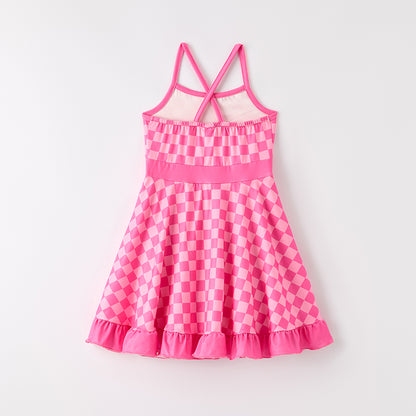 Girls Summer Muti-Colors Plaid Athletic Slip Outdoor Dress