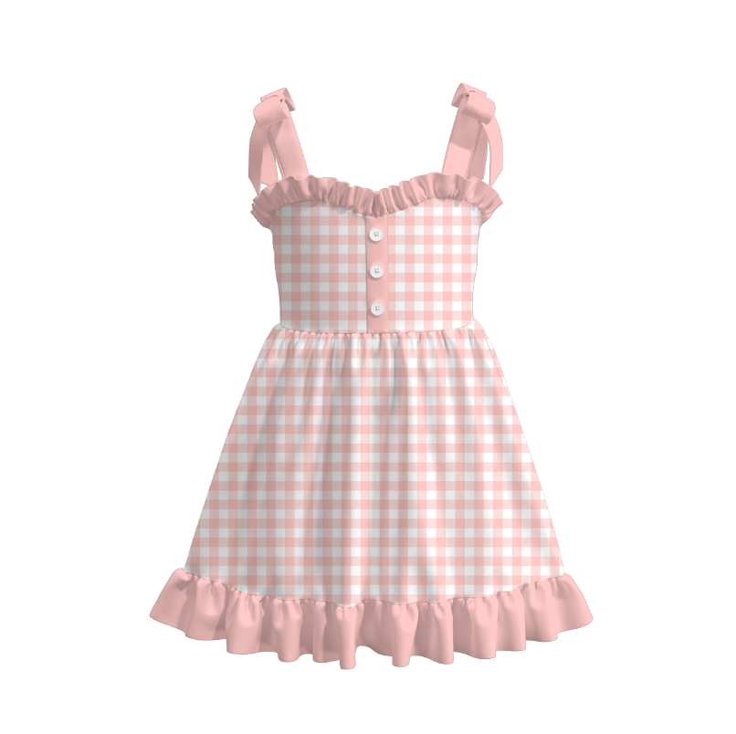 Girls Summer Floral Plaid Slip Ruffled Boutique Dress