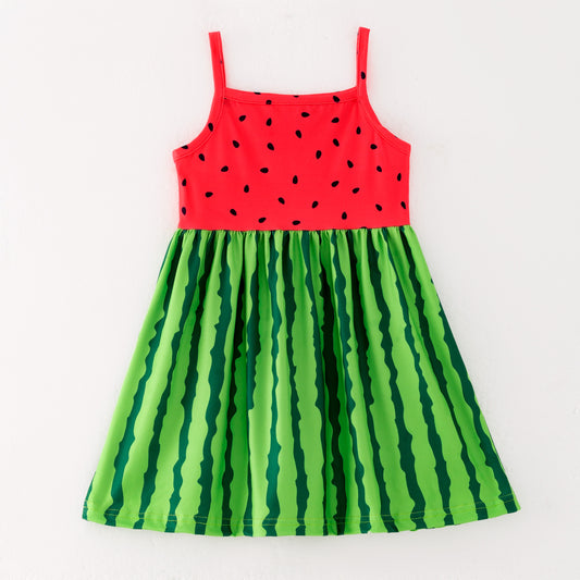 Girls Summer Green Red Watermelon Slip Soft Fashion Dress