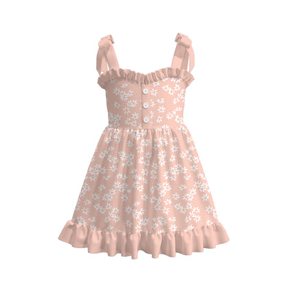 Girls Summer Floral Plaid Slip Ruffled Boutique Dress