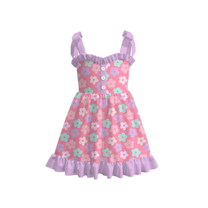 Girls Summer Floral Plaid Slip Ruffled Boutique Dress