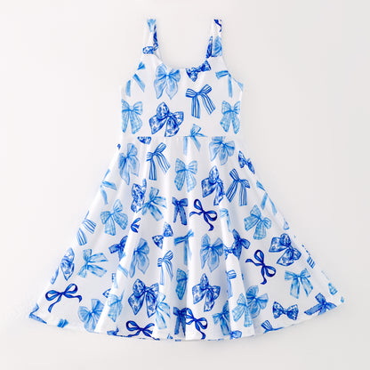 Girls Summer Blue Bow Slip Soft Fashion Dress
