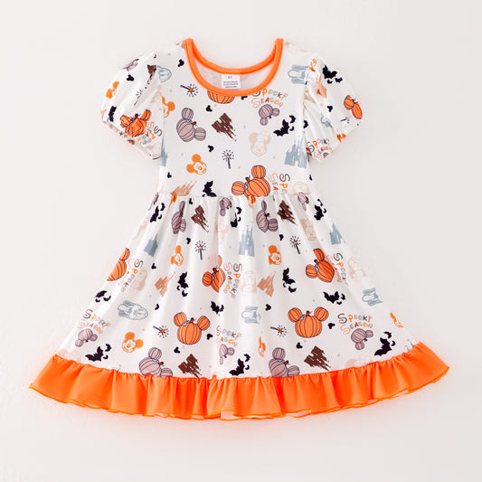 Girls Halloween Minnie Cartoon Pumpkin Twirl Dress