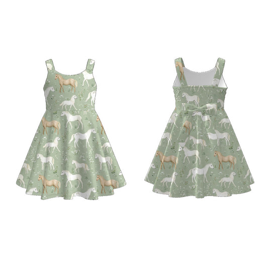 Girls Summer Horse Print Green Slip Dress