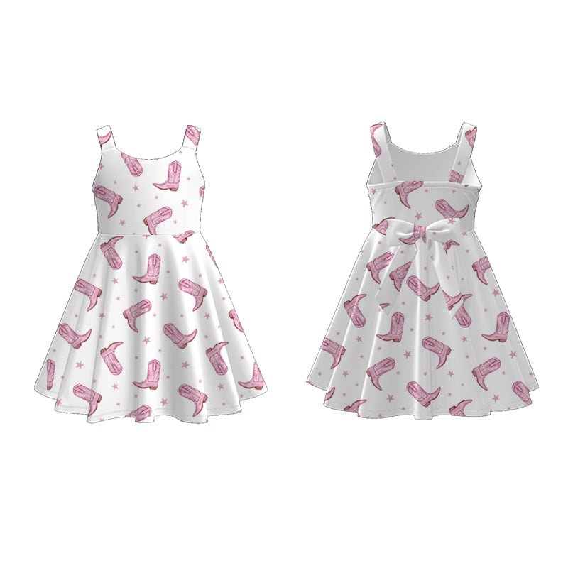 Girls Summer Pink Boots Print Slip Twirl Dress
