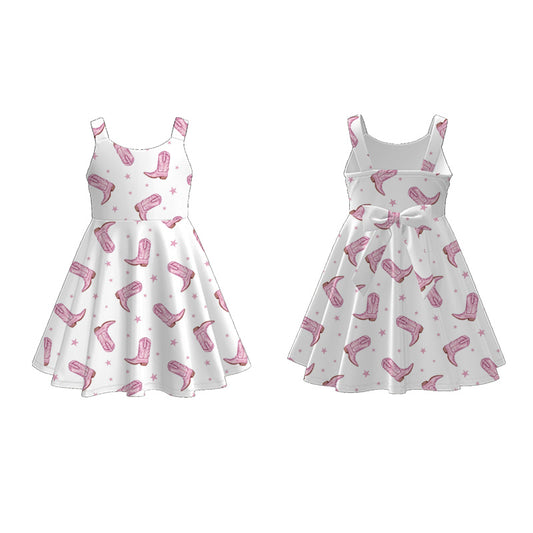 Girls Summer Pink Boots Print Slip Twirl Dress